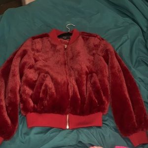 Burgundy Faux Fur Jacket